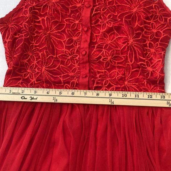 Say What? Dress Red Sleeveless Lace Stain Chiffon Fit and Flair Holiday Dress - Picture 13 of 16